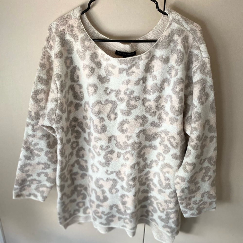 Boston Proper Cream and Tan Crew Neck Sweater